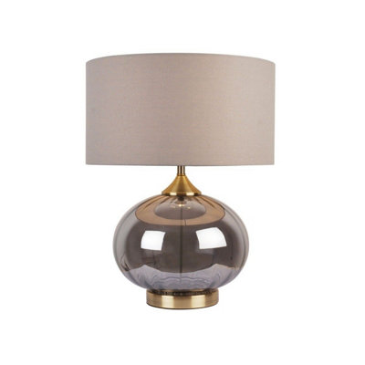 Pagazzi Acilia 1 Light Antique Brass and Smoked Glass Fluted Table Lamp