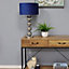 Pagazzi Aila Metal Sphere Lamp Chrome Table Lamp with Navy Shade