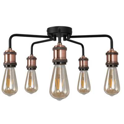 Pagazzi Clark Matt Black and Copper 5 Light Semi Flush Ceiling Light