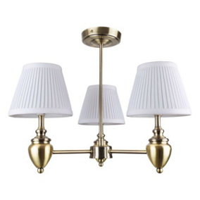 Pagazzi Giona 3 Light Antique Brass & White Semi Flush Ceiling Light