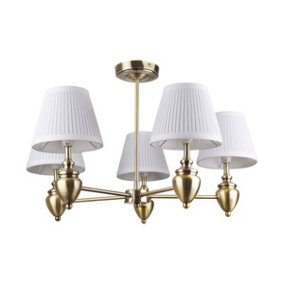 Pagazzi Giona 5 Light Antique Brass & White Semi Flush Ceiling Light