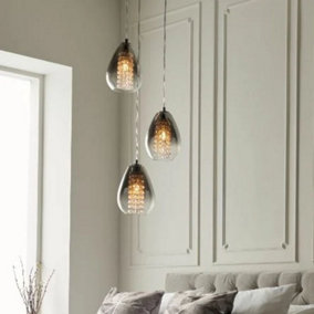 Pagazzi Heaney 3 Light Pendant Chrome and Smoked Glass Ceiling Light