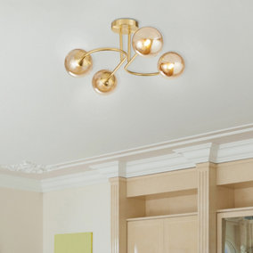 Pagazzi Hibben Gold Brass & Champagne Glass Semi-Flush Ceiling Light