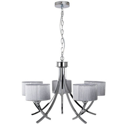 Pagazzi Justina 5 Light Polished Chrome Chandelier with Silver String Shade