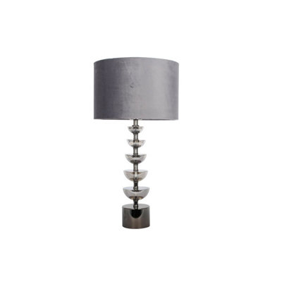 Pagazzi Panache Smoked Grey Crystal Table Lamp Large with Velvet Shade