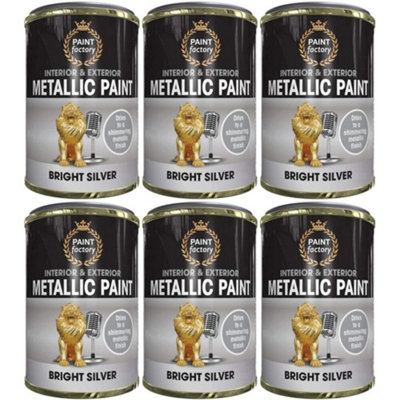 Paint Factory Metallic Paint Interior & Exterior Bright Silver 300ml x 6