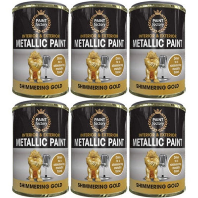 Paint Factory Metallic Paint Interior & Exterior Shimmering Gold 300ml x 6