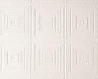 Paintable Wallpaper Big Squares Expanded Textured Vinyl White Luxury AS Creation
