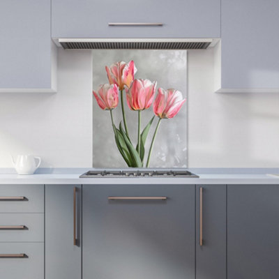 Painted Pink Tulips Kitchen Splashback