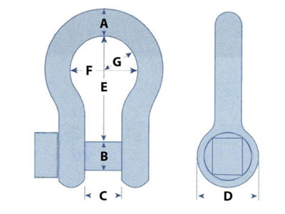 Painted Trawler Bow Shackle Square Head Pin 10MM - Pack of 2 (Blue Fishing Boat Connector Marine Omega)