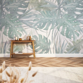 Painterly Palms mural in teal (350cm x 240cm )