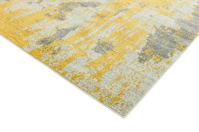Painterly Yellow Abstract Funky Modern Easy to clean Rug for Dining ...