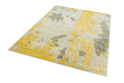Painterly Yellow Abstract Funky Modern Easy to clean Rug for Dining ...