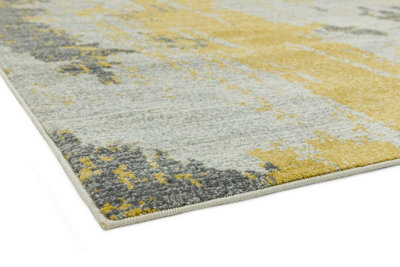 Painterly Yellow Abstract Funky Modern Easy to clean Rug for Dining ...