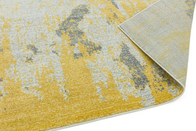 Painterly Yellow Abstract Funky Modern Easy to clean Rug for Dining ...