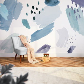 Painters Palette Mural In Blue And Teal (350cm x 240cm)