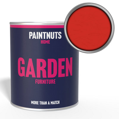 PaintNuts Garden Furniture Fence Shed Table Chairs for Wood Metal & Plastic Weatherproof Matt Paint - Pure Red - 250ml (RAL3028)