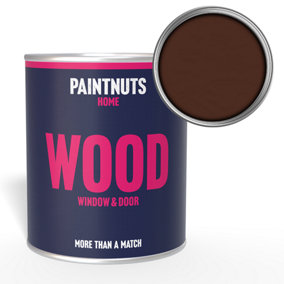 PaintNuts Wood Window Door Weatherproof Gloss Paint - Mahogony Brown - 1L (RAL8016)