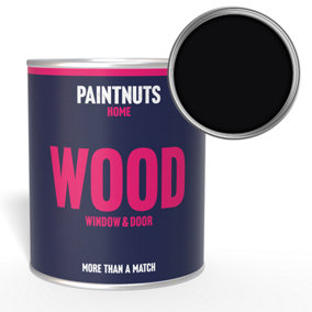 PaintNuts Wood Window Door Weatherproof Satin Paint - Jet Black - 1L (RAL9005)