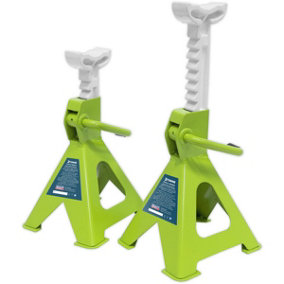 PAIR 2 Tonne Ratchet Type Axle Stands - 276mm to 410mm Working Height - Green