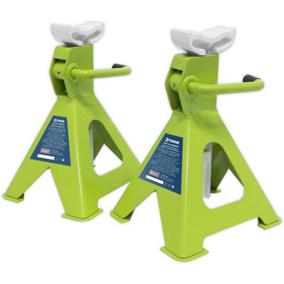PAIR 2 Tonne Ratchet Type Axle Stands - 276mm to 410mm Working Height - Green