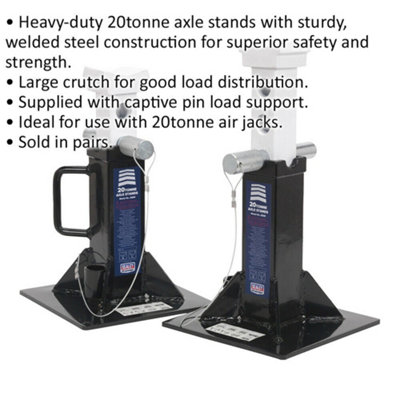 PAIR 20 Tonne Axle Stands - Heavy Duty Steel Frame - 332 to 485mm - Large Crutch