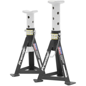 PAIR 3 Tonne Heavy Duty Axle Stands - 290mm to 435mm Adjustable Height - White
