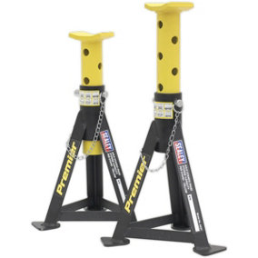 PAIR 3 Tonne Heavy Duty Axle Stands - 290mm to 435mm Adjustable Height - Yellow