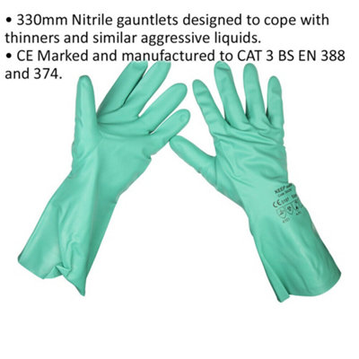 PAIR 330mm Cuffed Nitrile Gauntlets - One Size - Chemical Resistant Gloves