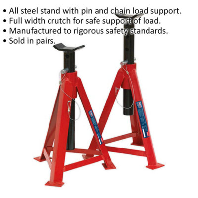 PAIR 5 Tonne Axle Stands - Pin & Chain Load Support - 700mm Max Height