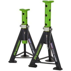 PAIR 6 Tonne Heavy Duty Axle Stands - 369mm to 571mm Adjustable Height - Green