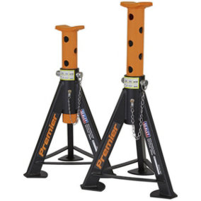 PAIR 6 Tonne Heavy Duty Axle Stands - 369mm to 571mm Adjustable Height - Orange
