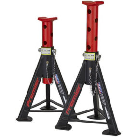 PAIR 6 Tonne Heavy Duty Axle Stands - 369mm to 571mm Adjustable Height - Red