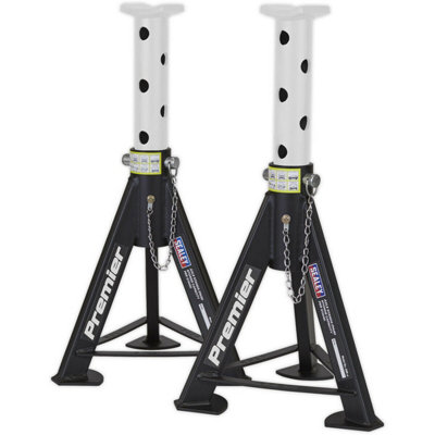 PAIR 6 Tonne Heavy Duty Axle Stands - 369mm to 571mm Adjustable Height - White