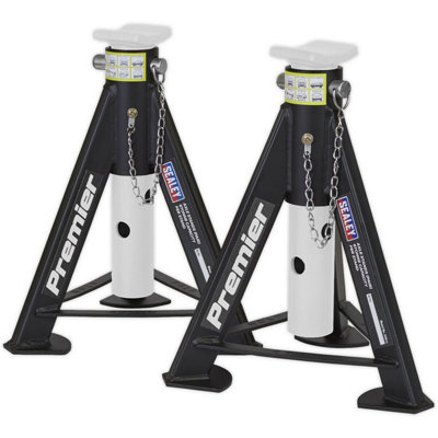 PAIR 6 Tonne Heavy Duty Axle Stands - 369mm to 571mm Adjustable Height - White