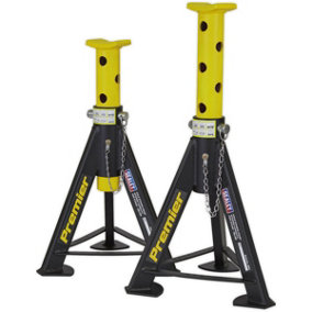 PAIR 6 Tonne Heavy Duty Axle Stands - 369mm to 571mm Adjustable Height - Yellow