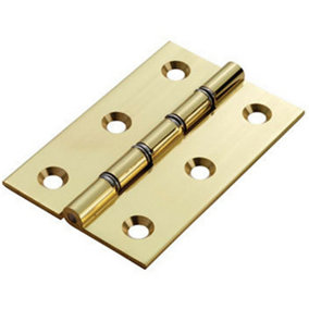 PAIR 76 x 50 x 2.5mm Double Steel Washered Butt Hinge Polished Brass Door