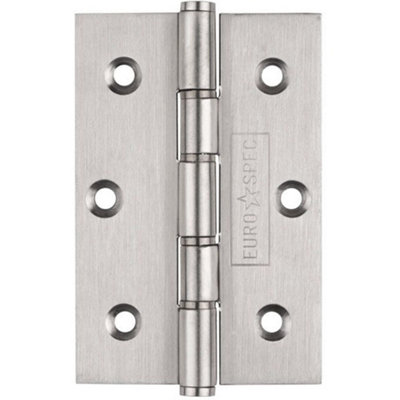 PAIR 76 x 51mm Brass Washered Butt Hinge Satin Stainless Steel Internal Door