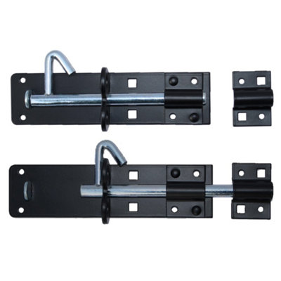 PAIR 8 inch Brenton Bolt - Black Heavy Duty Garden Gate Shed Door