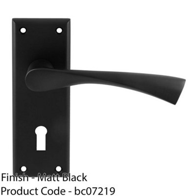 PAIR Angular Lever On Lock Backplate Door Handle 150 x 50mm Matt Black