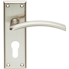 PAIR Arched Lever on Euro Lock Backplate Door Handle 150 x 50mm Satin Nickel