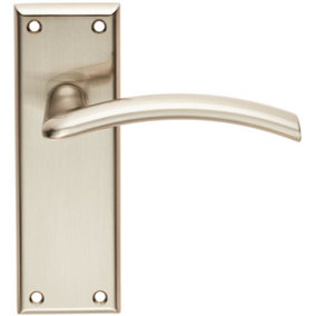 PAIR Arched Lever on Latch Backplate Door Handle 150 x 50mm Satin Nickel