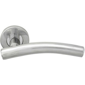 PAIR Arched Round Bar Handle on Round Rose Concealed Fix Polished Steel
