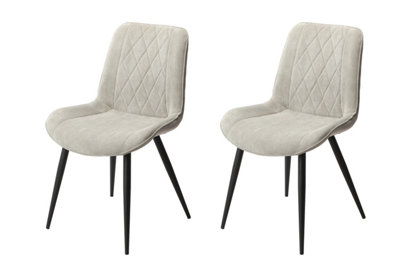 Pair Aspen Lt Grey diamond stitch cord fabric dining chairs, black tapered legs