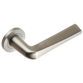 PAIR Chunky Flat Tapered Bar Handle on Round Rose Concealed Fix Satin Steel