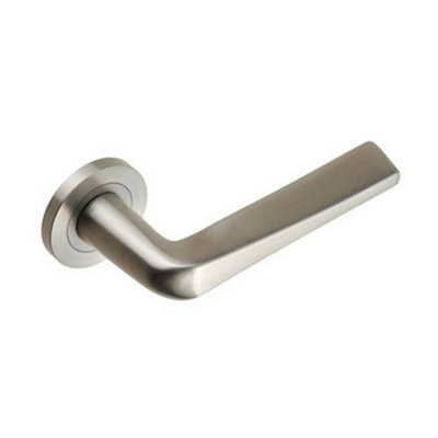 PAIR Chunky Flat Tapered Bar Handle on Round Rose Concealed Fix Satin Steel