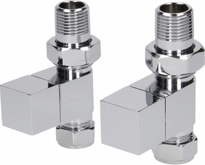 Pair Cube Square Modern Chrome Radiator Towel Rail Valves Straight Valves 15mm