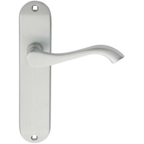 PAIR Curved Handle on Chamfered Latch Backplate 180 x 40mm Satin Chrome