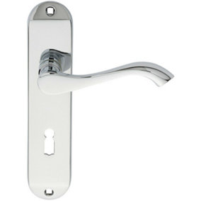 PAIR Curved Handle on Chamfered Lock Backplate 180 x 40mm Polished Chrome