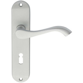PAIR Curved Handle on Chamfered Lock Backplate 180 x 40mm Satin Chrome